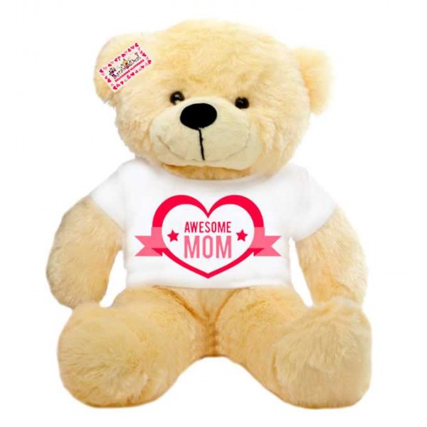 2 feet big peach teddy bear wearing Awesome Mom T-shirt
